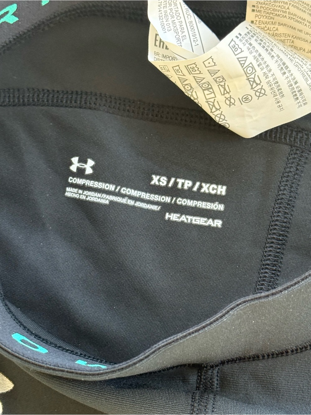 Under Armour Black & Teal Colorblock Athletic Leggings with Gray Panels - Picture 3 of 4